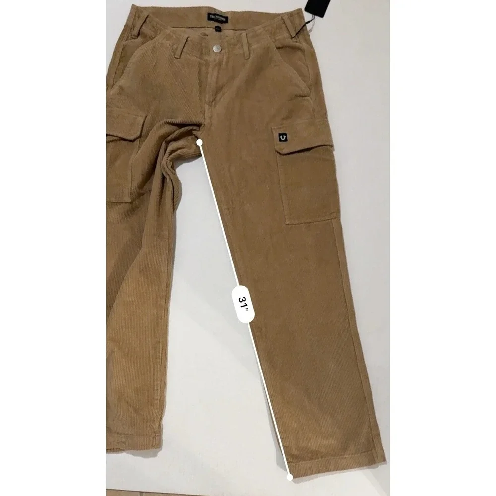 True Religion‎ Mens 32x31 Straight Cargo Vintage Travertine Brown Corduroy Pants